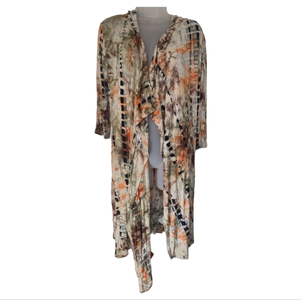 Coin 1804 Wom Plus 1X Anthropologie Earthy Acid Tie Dye Jersey Duster Cardigan